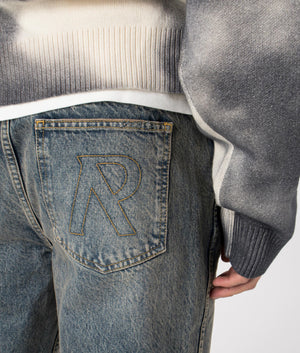 Represent, Straight Leg R2 Jeans, mid blue, Eqvvs Menswear, detailed shot angle