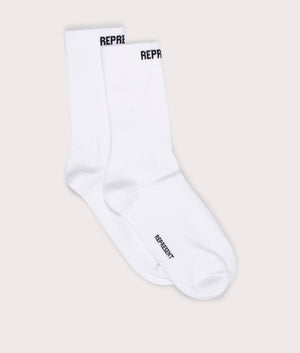 Represent, core socks, optic white/ black, Eqvvs Menswear, front shot angle