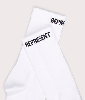 Represent, core socks, optic white/ black, Eqvvs Menswear, detailed shot angle