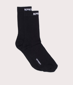 Represent, core socks, black/ optic white, Eqvvs Menswear, front shot angle