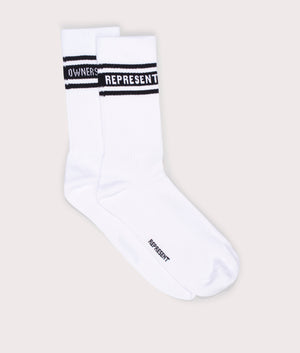 Represent, Represent Owners Club Socks, flat white/ black, Eqvvs Menswear, front shot angle