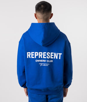 Represent Owners Club Zip Through Hoodie in Cobalt. EQVVS Model Shot. 