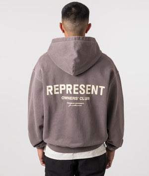 Represent Owners Club Zip Through Hoodie in Fog. EQVVS Model Shot. 