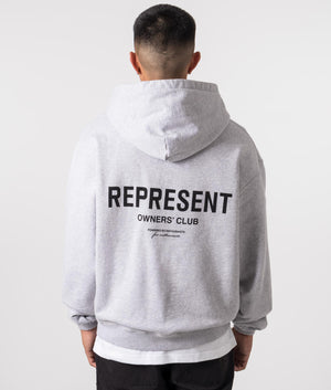 Represent Owners Club Zip Through Hoodie in Ash Grey. EQVVS Model Shot. 