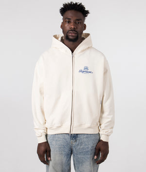 Permanent Vacation Zip Through Hoodie in Antique White by Represent. EQVVS Model Shot.