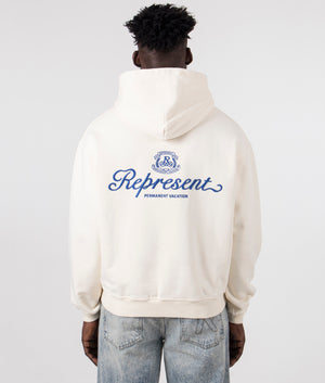 Permanent Vacation Zip Through Hoodie in Antique White by Represent. EQVVS Model Shot. 