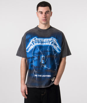 Ride the Lightning T-Shirt in Vintage Black by REPRESENT. Shot at EQVVS. Front shot. 