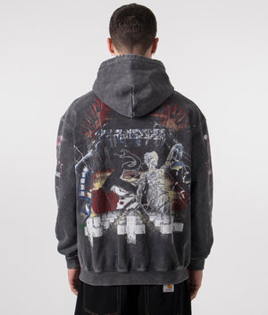 Metallica X REPRESENT Master of Puppets Hoodie in Vintage Grey. Shot at EQVVS. Model Back Shot. 