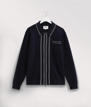 Wax London Amble Polo Shirt in Navy. Front Shot Hanging at EQVVS 