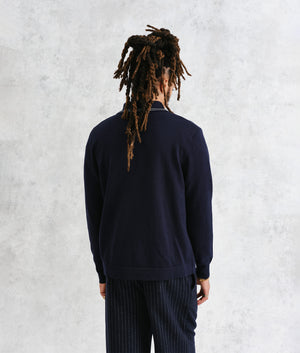 Wax London Amble Polo Shirt in Navy. Back Shot Model at EQVVS 