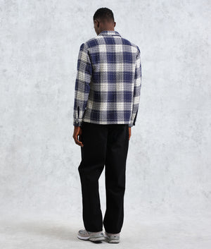 Wax London Whiting Overshirt in Marine Blue at EQVVS. back Shot Model.