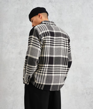 Wax London Whiting Overshirt in Black and White at EQVVS. back Shot Model.