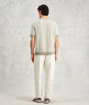 Wax London Turin Polo Shirt in Light Khaki at EQVVS. Back Shot Model.