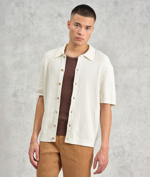 Wax London Tellaro Short Sleeve Shirt in Ecru at EQVVS. Front Shot Model.