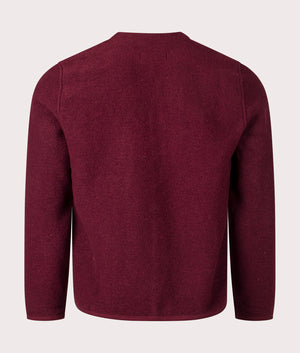 Universal Works Wool Fleece Cardigan in Deep Red for Men. Back Shot at EQVVS