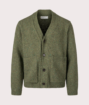 Langdale Cardigan in Green by Universal Works. Shot at EQVVS. Front image. 