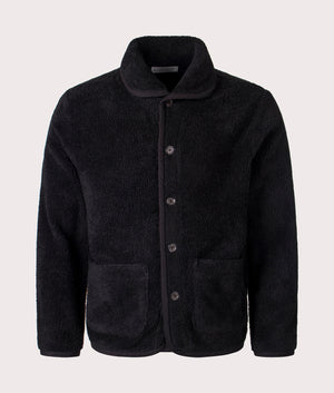 Universal Works Mountain Fleece Lancaster Jacket in Black for Men. Front Shot at EQVVS