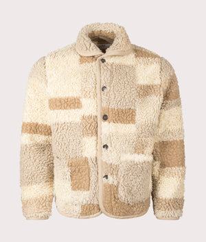 Universal Works Patchwork Fleece Lancaster Jacket in Sand Beige a EQVVS. Front Shot