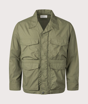 Universal Works Parachute Field Jacket in Olive. Shot at EQVVS.  Front shot. 