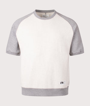 Universal Works Short Sleeve Crew Sweatshirt in Grey Marl. Shot at EQVVS. Front shot. 