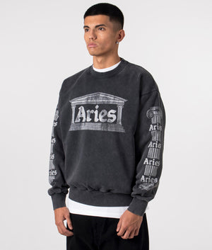 Aged Ancient Column Sweatshirt in Black by Aries. EQVVS Menswear Side Detail Model Shot. 