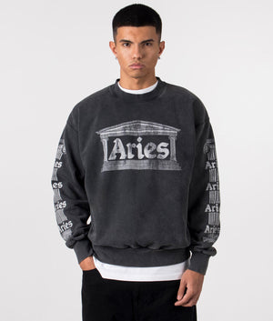 Aged Ancient Column Sweatshirt in Black by Aries. EQVVS Menswear Front Detail Model Shot. 