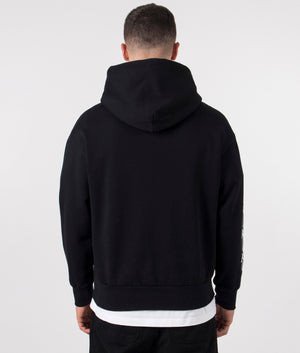 Aries Column Hoodie in Black with White Branding at EQVVS Model Back Shot