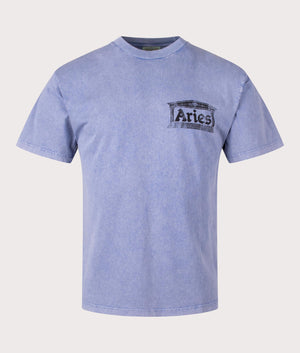 Aries Aged Ancient Temple T-Shirt in Blue at EQVVS. Front Shot.