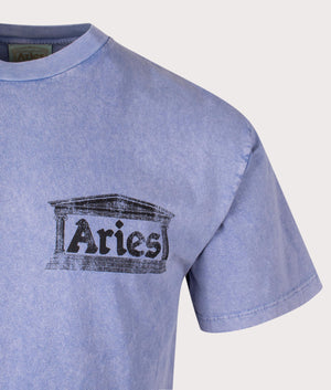 Aries Aged Ancient Temple T-Shirt in Blue at EQVVS. Detail Shot.