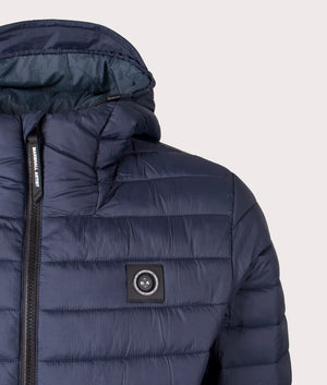 Cascade Bubble Jacket in Navy by Marshall Artist. Shot at EQVVS. Detail shot. 
