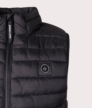 Wayfarer Gilet in Black by Marshall Artist. Shot at EQVVS. Detail shot. 