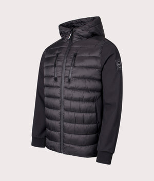 Ibrido Softshell Jacket in black by Marshall Artist. Shot at EQVVS. Angle shot.