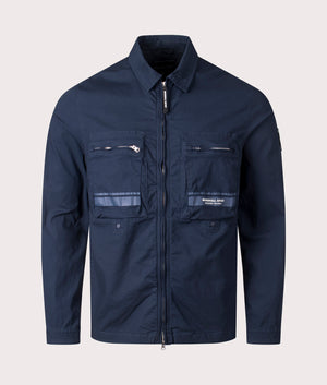 Marshall Artist Seafield Overshirt in Navy. Shot at EQVVS. Front shot