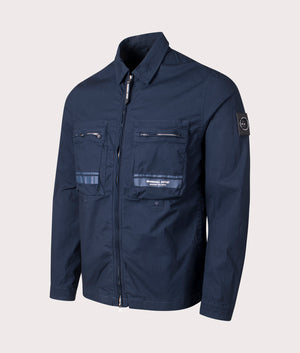 Marshall Artist Seafield Overshirt in Navy. Shot at EQVVS. Side shot