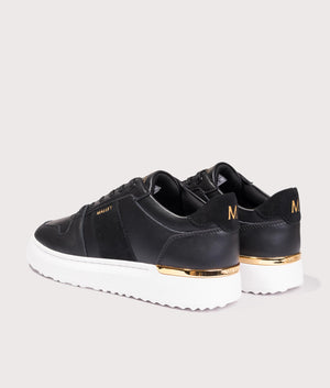 Mallet Hoxton lite trainer in black with gold detail back shot at EQVVS