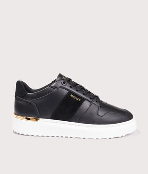 Mallet Hoxton lite trainer in black with gold detail side shot at EQVVS