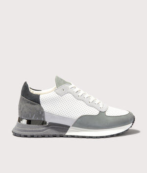 Mallet Popham Perf Trainers in Grey Silver. Shot at EQVVS.  Side shot. 