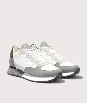 Mallet Popham Perf Trainers in Grey Silver. Shot at EQVVS. Front shot. 