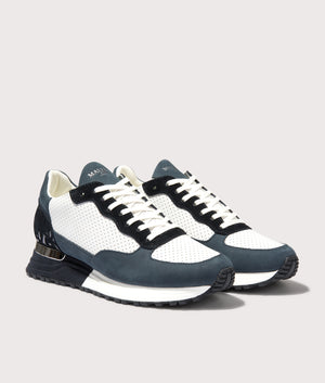 Mallet Popham Perf Trainers in Navy Silver. Shot at EQVVS. Front shot. 