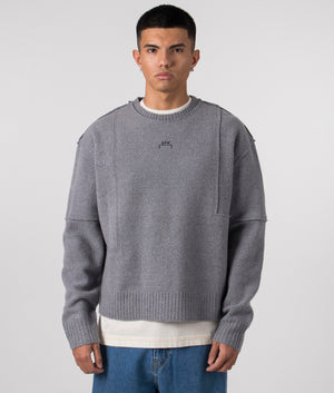 A-COLD-WALL Construct Knit Crewneck Jumper In Grey at EQVVS Menswear Front Model shot