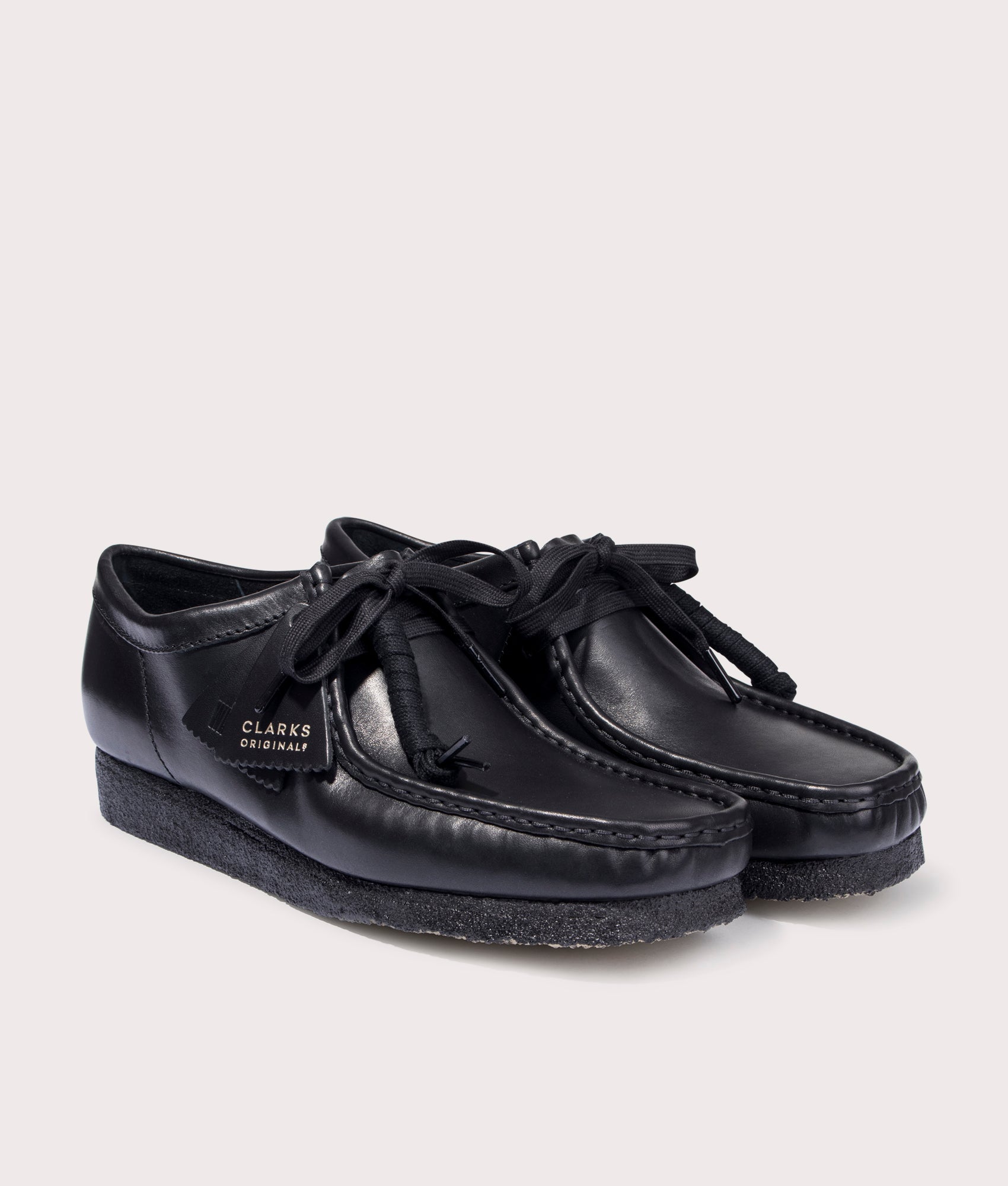 Black leather cheap wallabee shoes