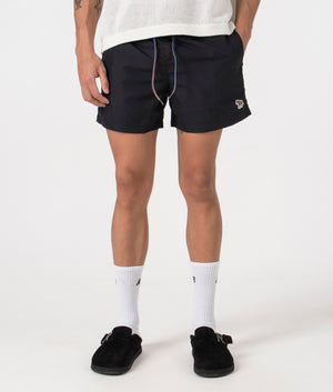 Zebra Logo Swim Shorts in Black by PS Paul Smith. EQVVS Model Shot.