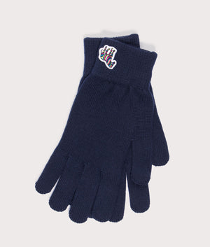 PS Paul Smith Zebra Gloves in Navy 100% wool at EQVVS menswear front logo detail shot 