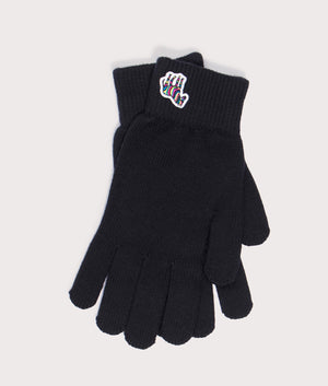 PS Paul Smith Zebra Gloves in Black 100% wool at EQVVS menswear front logo detail shot 