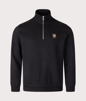 Belstaff Quarter Zip Sweatshirt in Black, 100% Cotton. Front detail shot