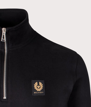 Belstaff Quarter Zip Sweatshirt in Black, 100% Cotton. Front logo shot