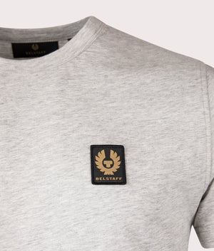 Belstaff T-Shirt in Old Heather Silver. 100% cotton. At EQVVS Menswear. Front Logo Shot