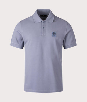 Belstaff Polo Shirt in Blue Flint, 100% Cotton. At EQVSS Menswear. Front detail shot. 