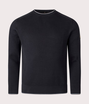 Belstaff Cole Crewneck Jumper in Black. Front angle shot at EQVVS.