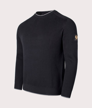 Belstaff Cole Crewneck Jumper in Black. Side angle shot at EQVVS.